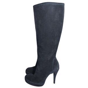 Pedro García Black Suede Knee-High Platform Stilletto Heel Boots